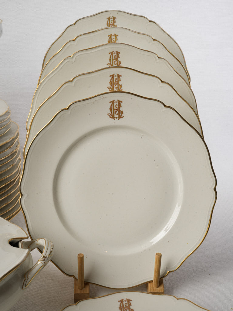 Early 20th-Century Monogrammed Porcelain Dinner Service by Émile Bourgeois for 10