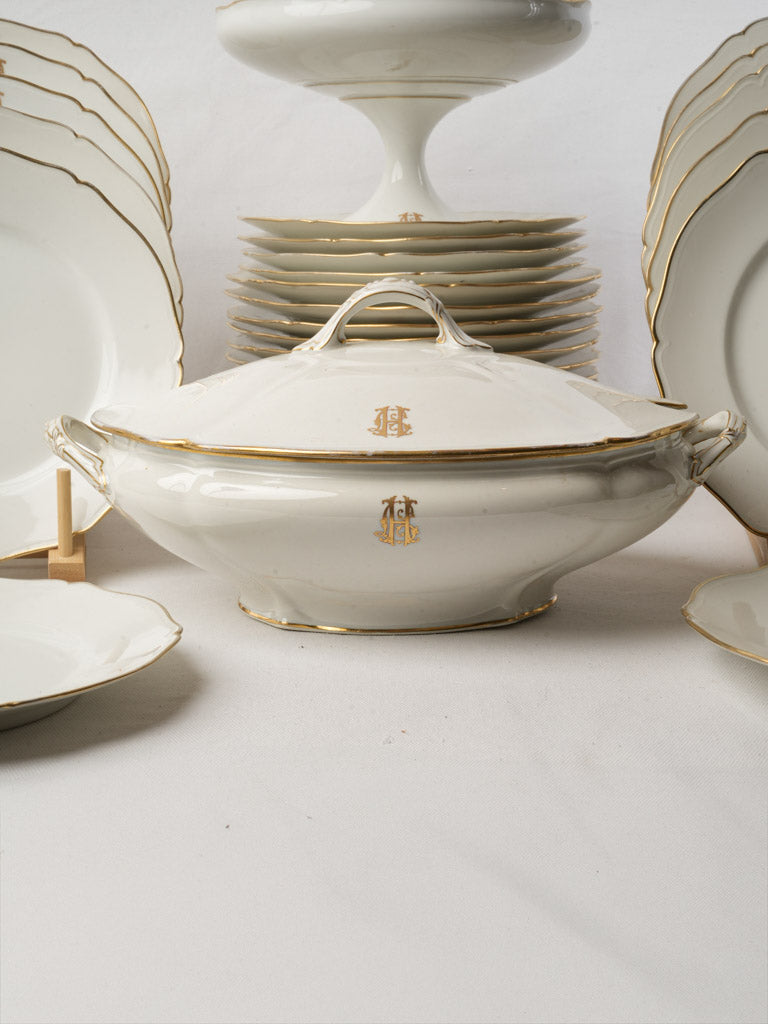 Early 20th-Century Monogrammed Porcelain Dinner Service by Émile Bourgeois for 10
