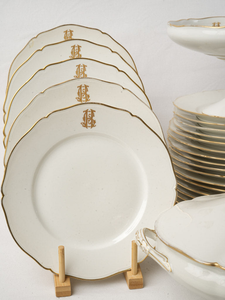 Early 20th-Century Monogrammed Porcelain Dinner Service by Émile Bourgeois for 10