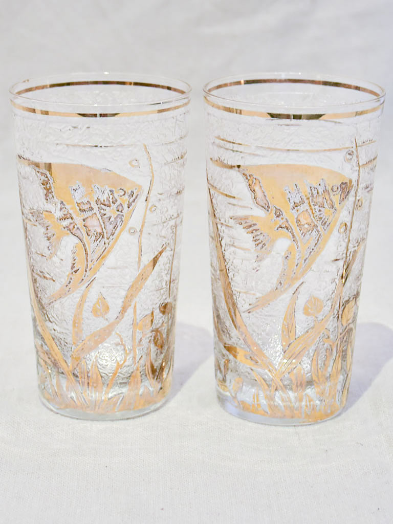 Set of six 1970's glass tumblers decorated with gold fish