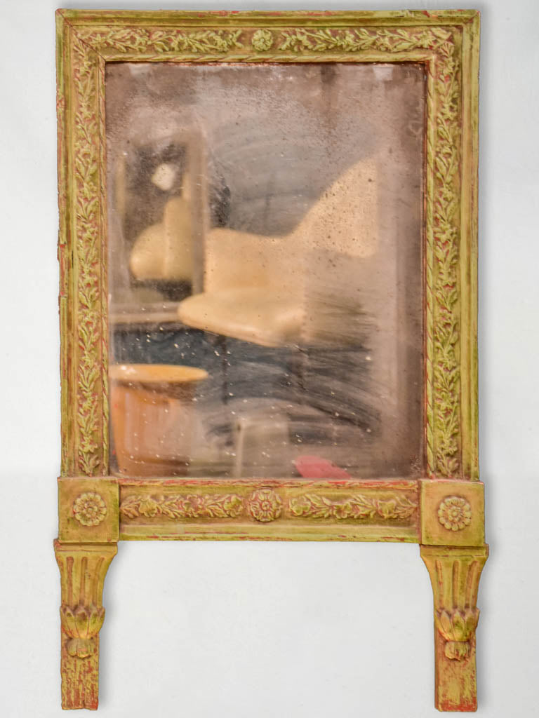 Original Louis XVI mirror with rustic green and red frame 20” x 31½”