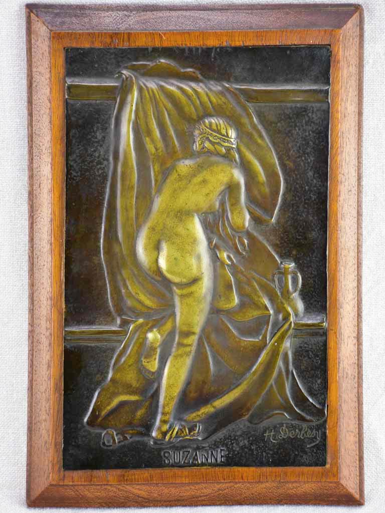 Figurative bathing woman - bronze with beech frame signed H. Derby 1930's 11½" x 8"