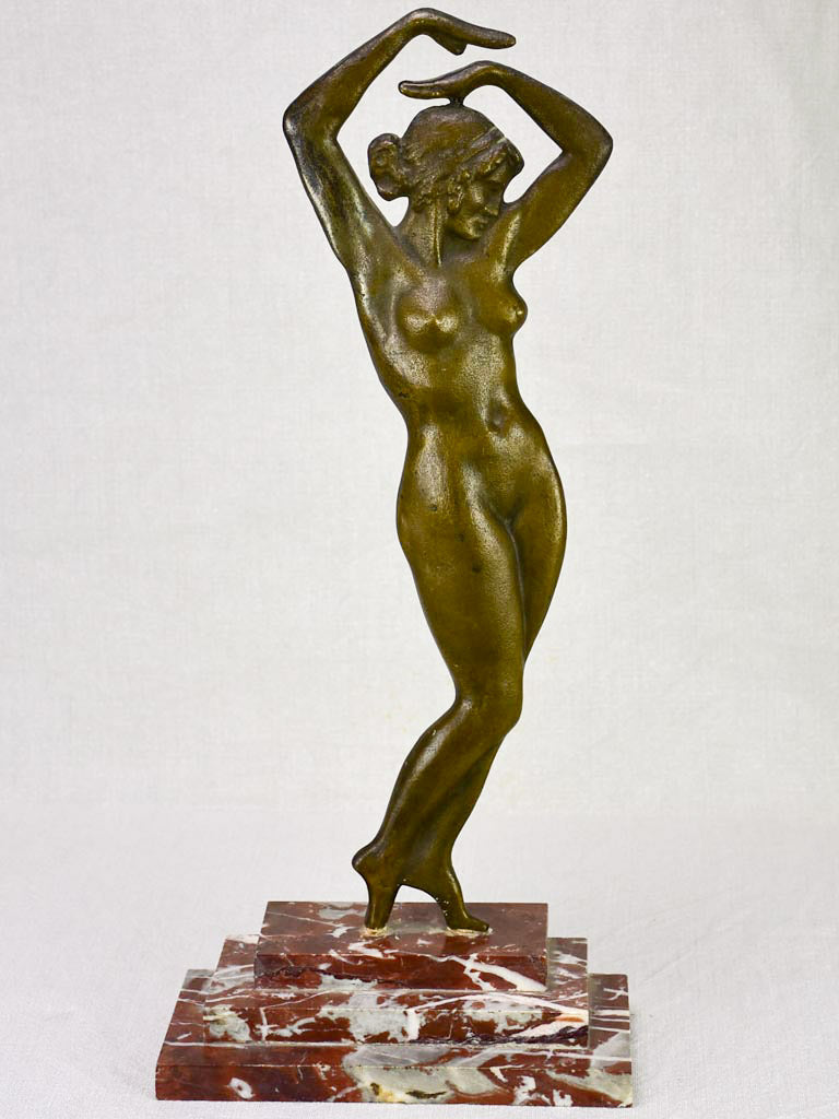 Art Deco statue of a figurative lady in bronze on marble base 19¼"