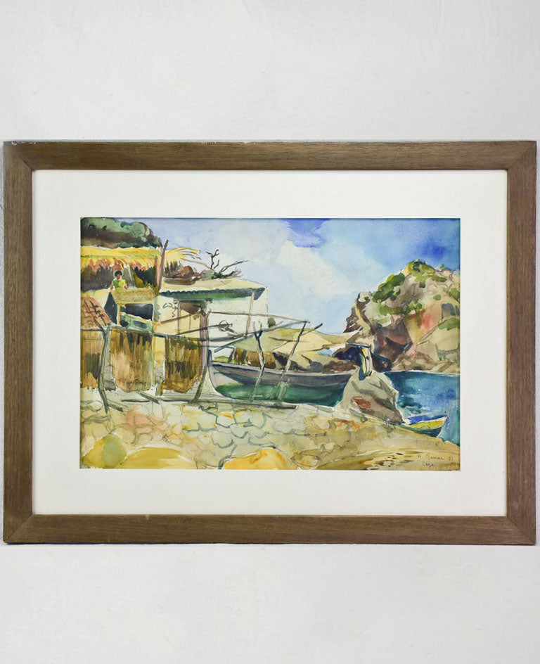 Mid century watercolor coastal scene - Auguste GINAC (1927-1982) - 22½" x 30"