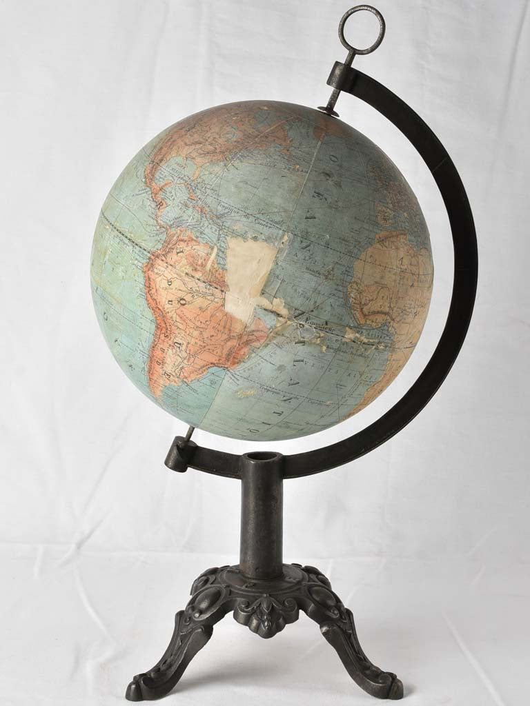 Antique World Globe on Cast Iron Stand
