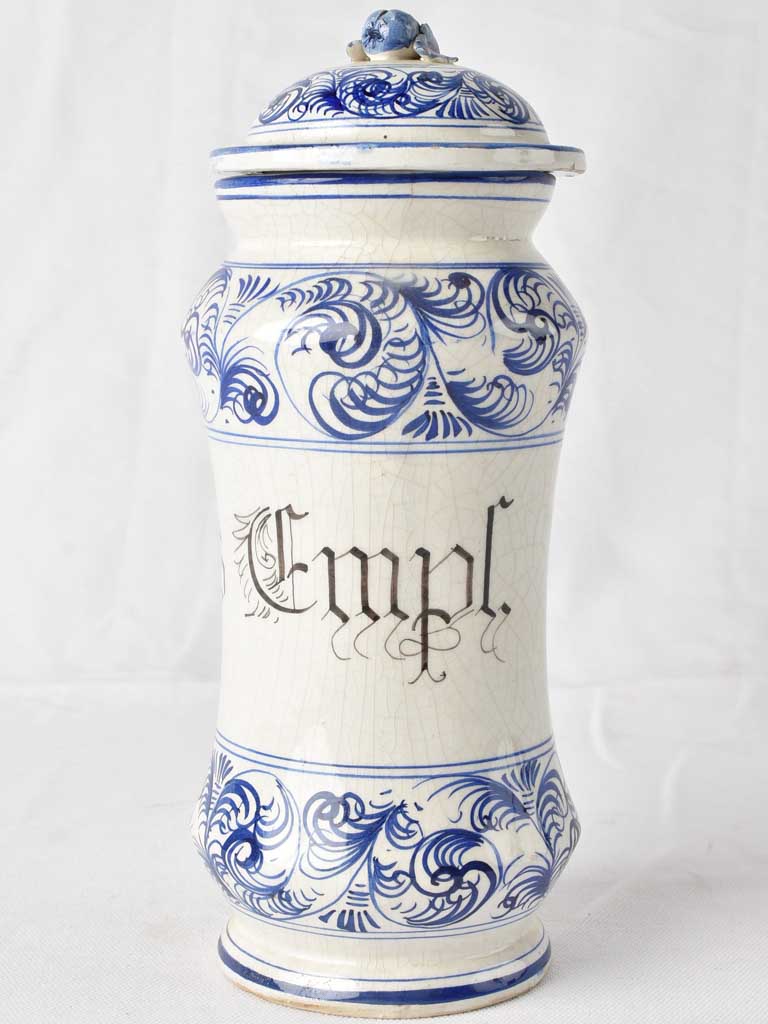 White 1970s apothecary jar with lid