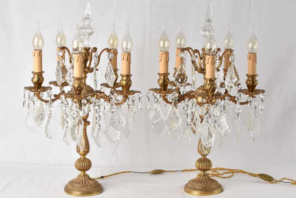 Pair of Louis XV style girandole table lamps- gilded bronze 23¾"