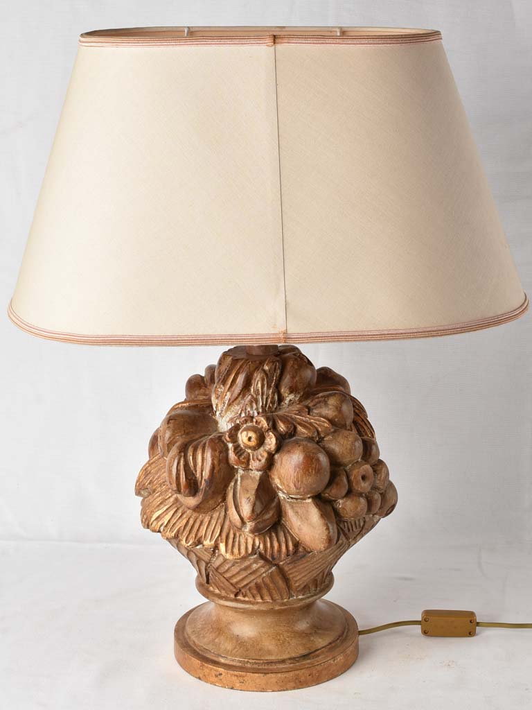 Large table lamp w/ carved base - fruit basket