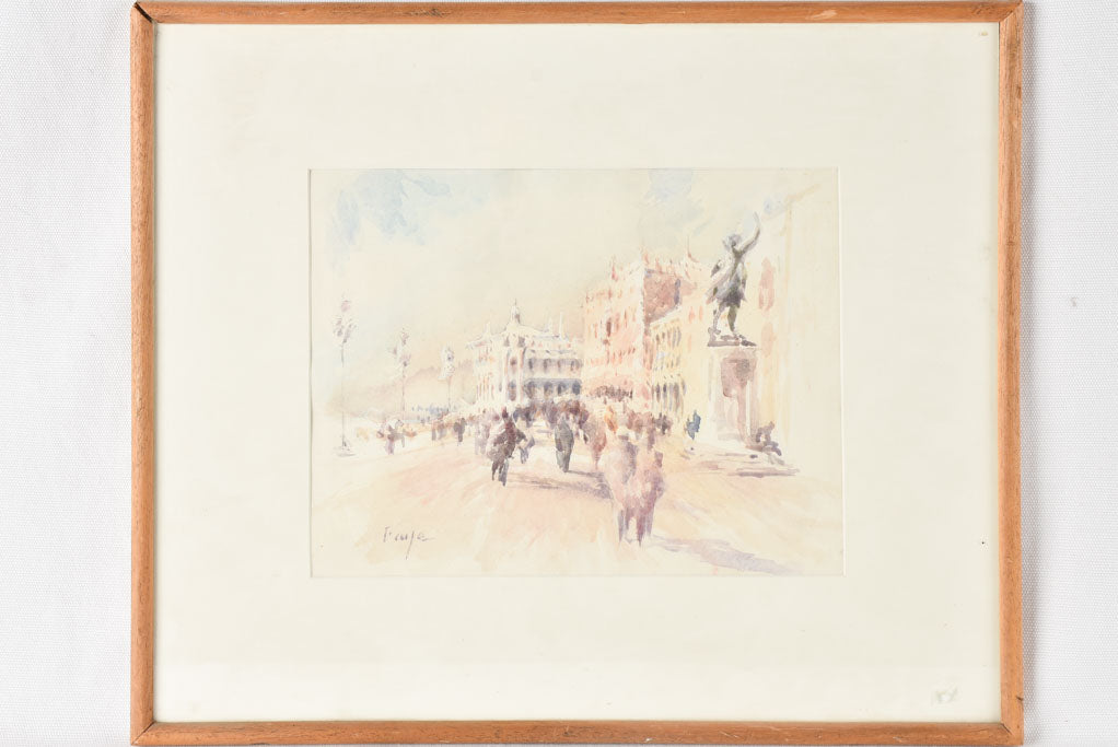 Vibrant antique seaside cityscape painting