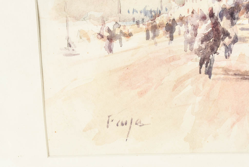 Signed Fauja colorful riverside promenade artwork