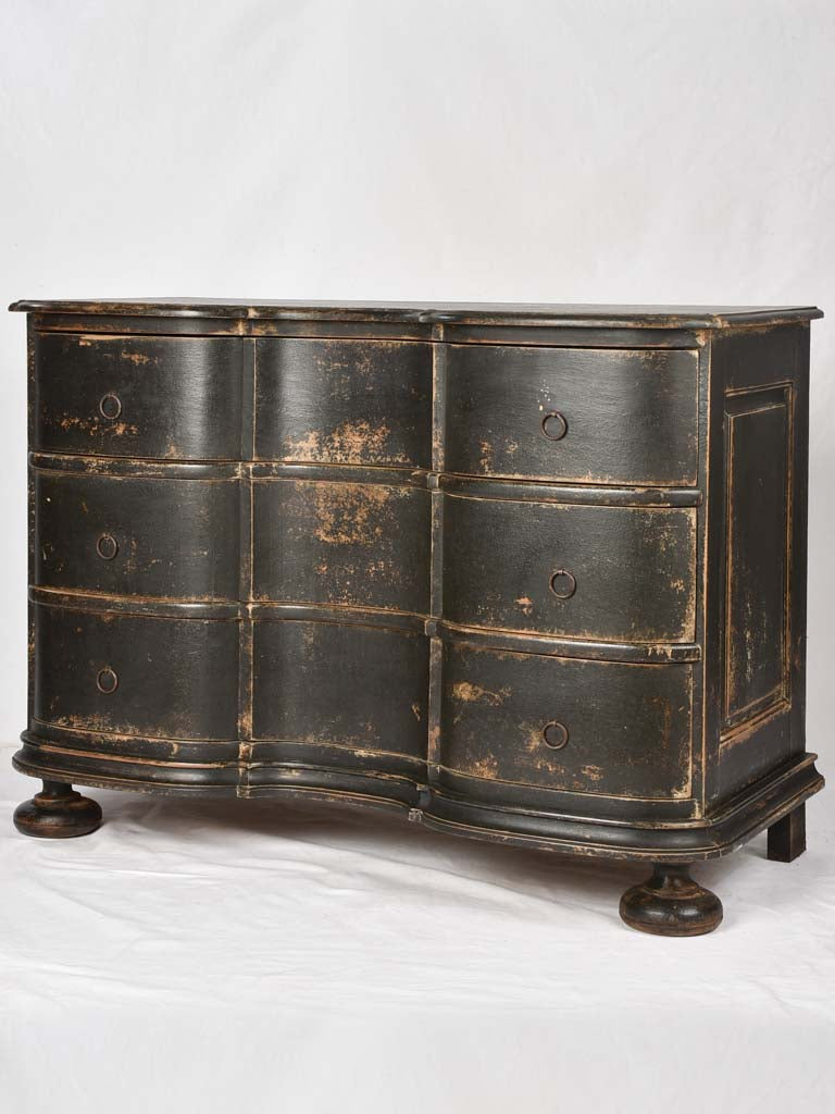 Gustavian 3 drawer double arbalette commode w/ black patina 65¼"