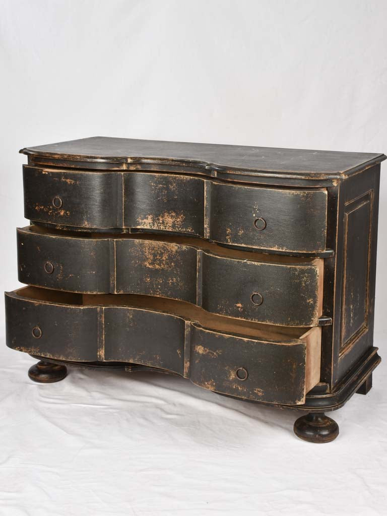 Gustavian 3 drawer double arbalette commode w/ black patina 65¼"