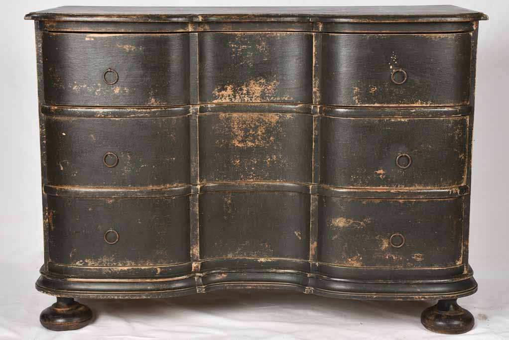 Gustavian 3 drawer double arbalette commode w/ black patina 65¼"