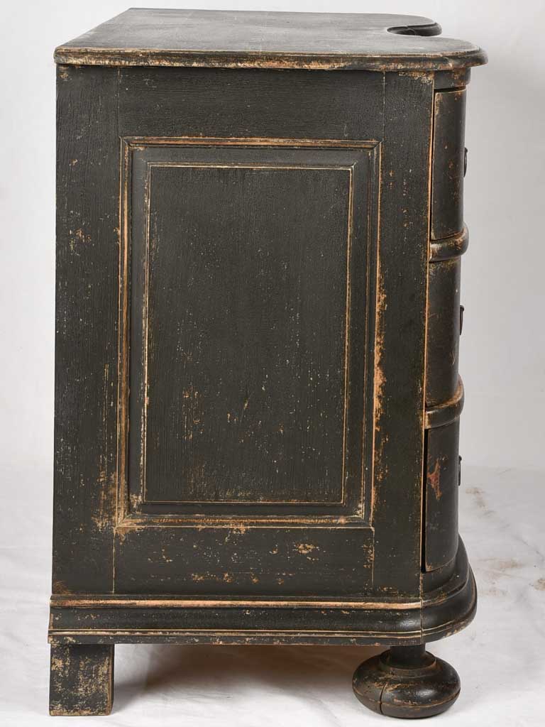 Gustavian 3 drawer double arbalette commode w/ black patina 65¼"