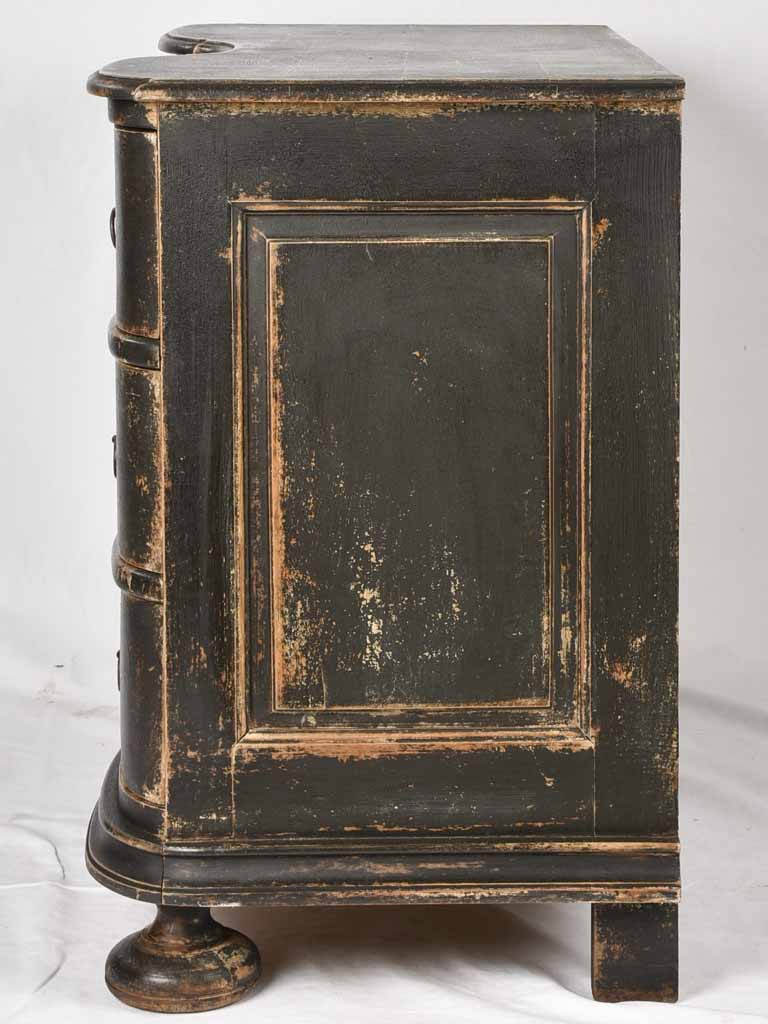 Gustavian 3 drawer double arbalette commode w/ black patina 65¼"