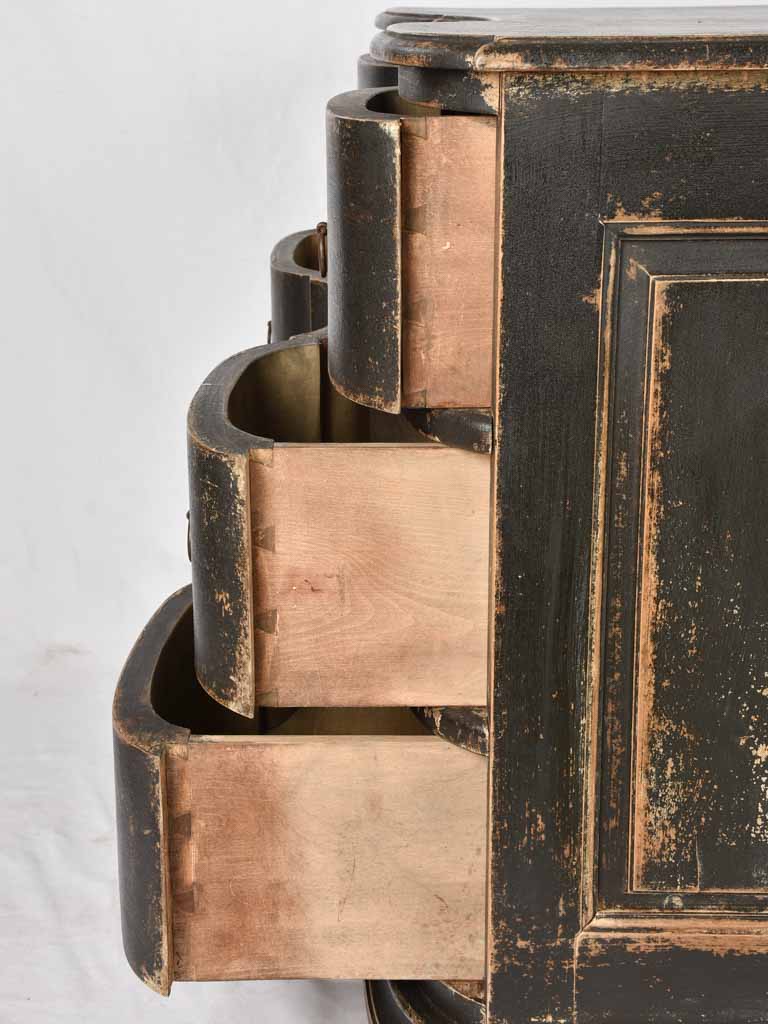 Gustavian 3 drawer double arbalette commode w/ black patina 65¼"