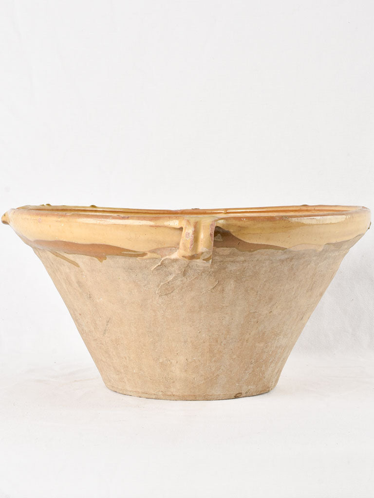 Large antique French bowl with ochre glaze 18"