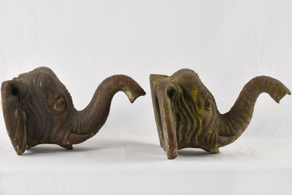 Pair of elephant head sculptures - early 20th century - 15¼"