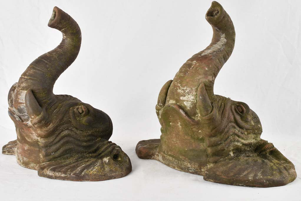Pair of elephant head sculptures - early 20th century - 15¼"
