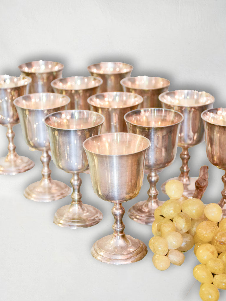 Set of 12 French silver plated wine glasses