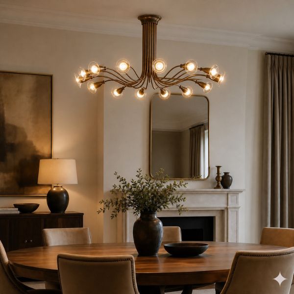 Striking Mid-20th Century Italian 16-Light Brass Chandelier by Angelo Lelii for Arredoluce - 21¾" x 35¾"