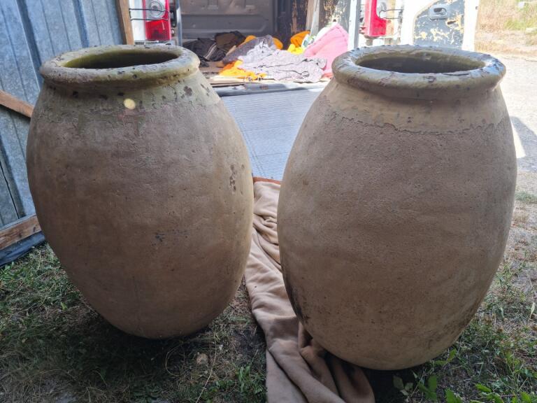 Charming olive-shaped Biot clay jars