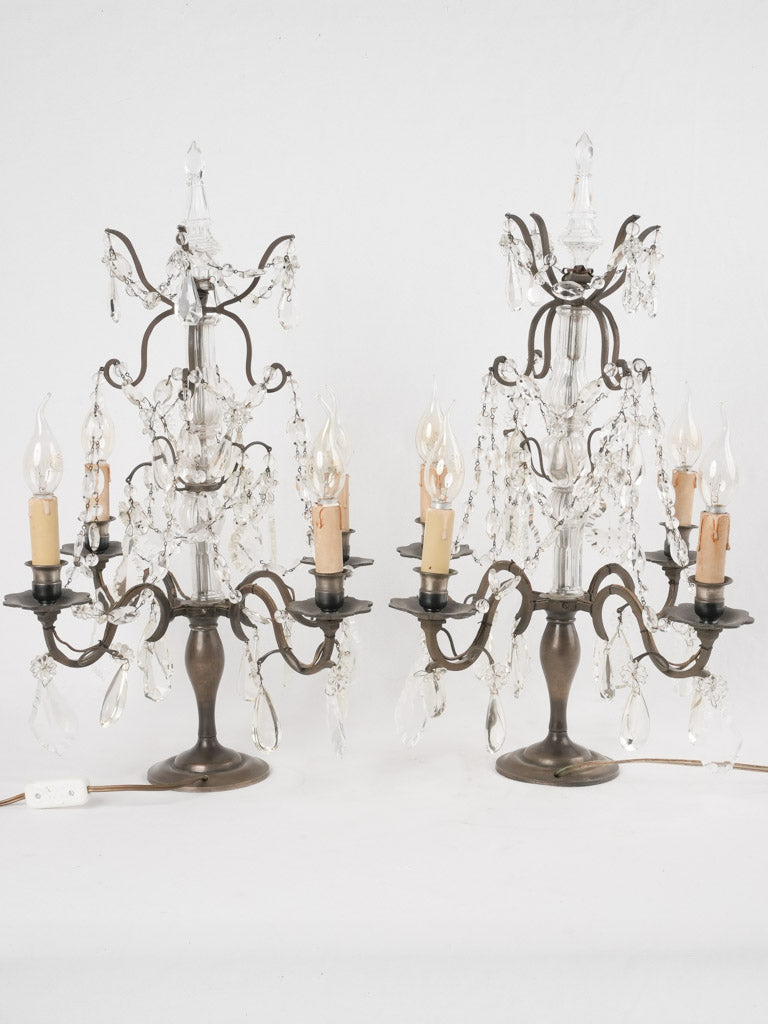 Crystal-embellished French lighting pair