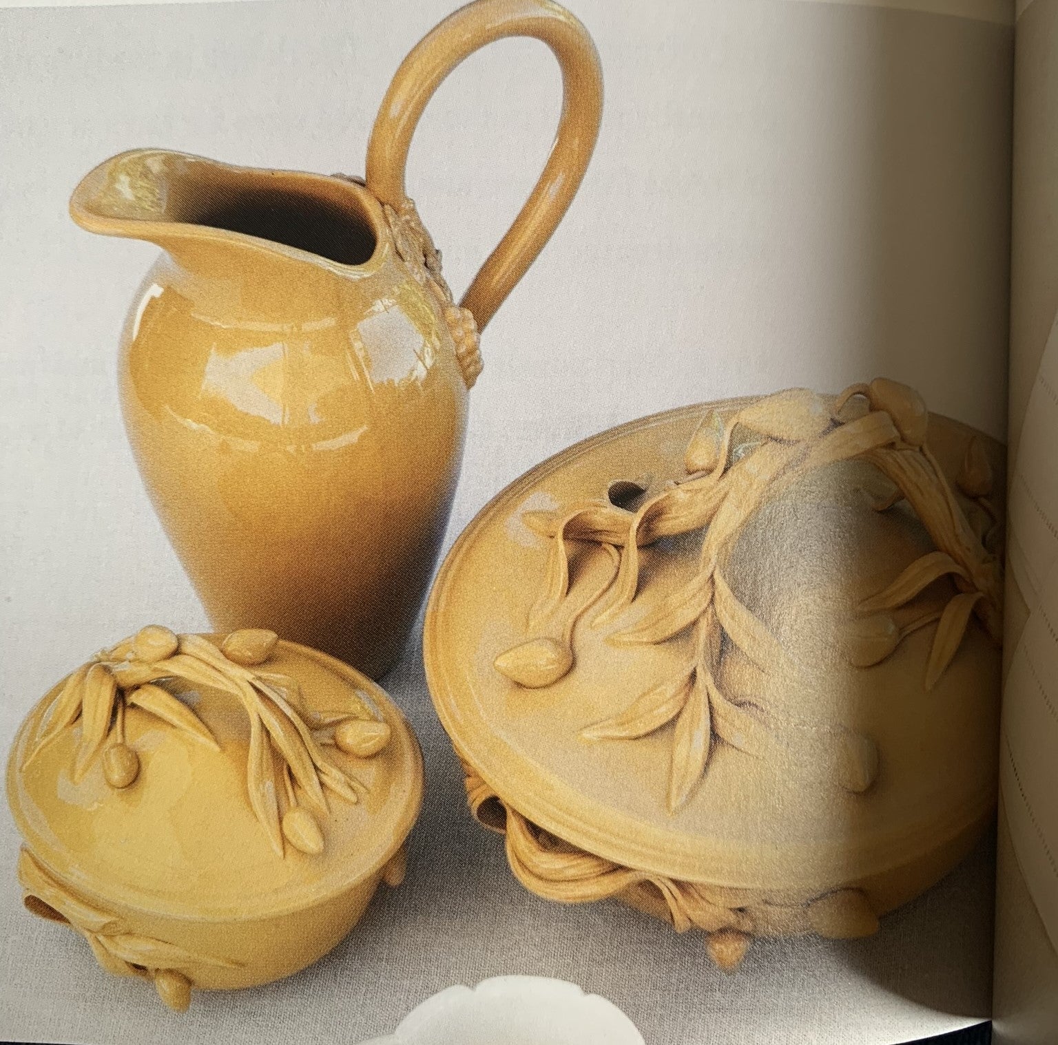 Three yellow-glazed ceramics from Apt w/ olive branches & grape motifs