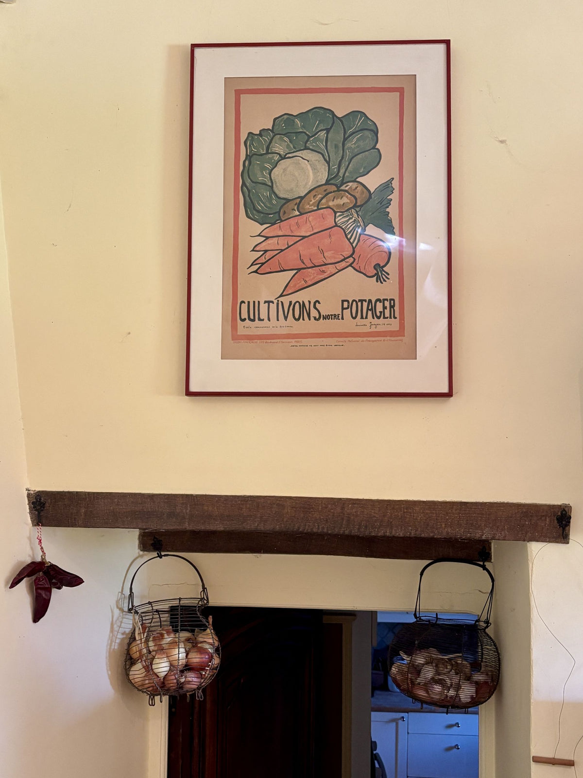 Framed French WWI School Poster with Vegetable Garden Design 26½" x 19¼"