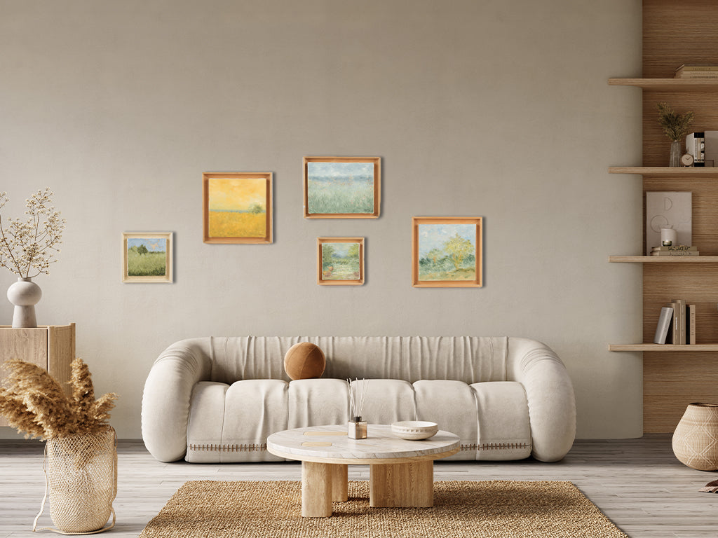 Contemporary landscape painting by Karibou - "La petite marche” 10 ¼” x 10 ¼”