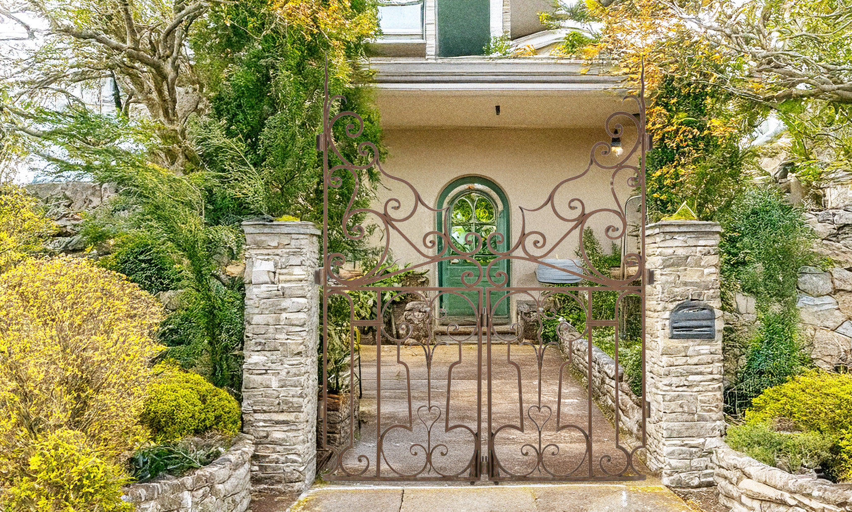 Pair of Antique French Wrought Iron Garden Gates 72" x 58"