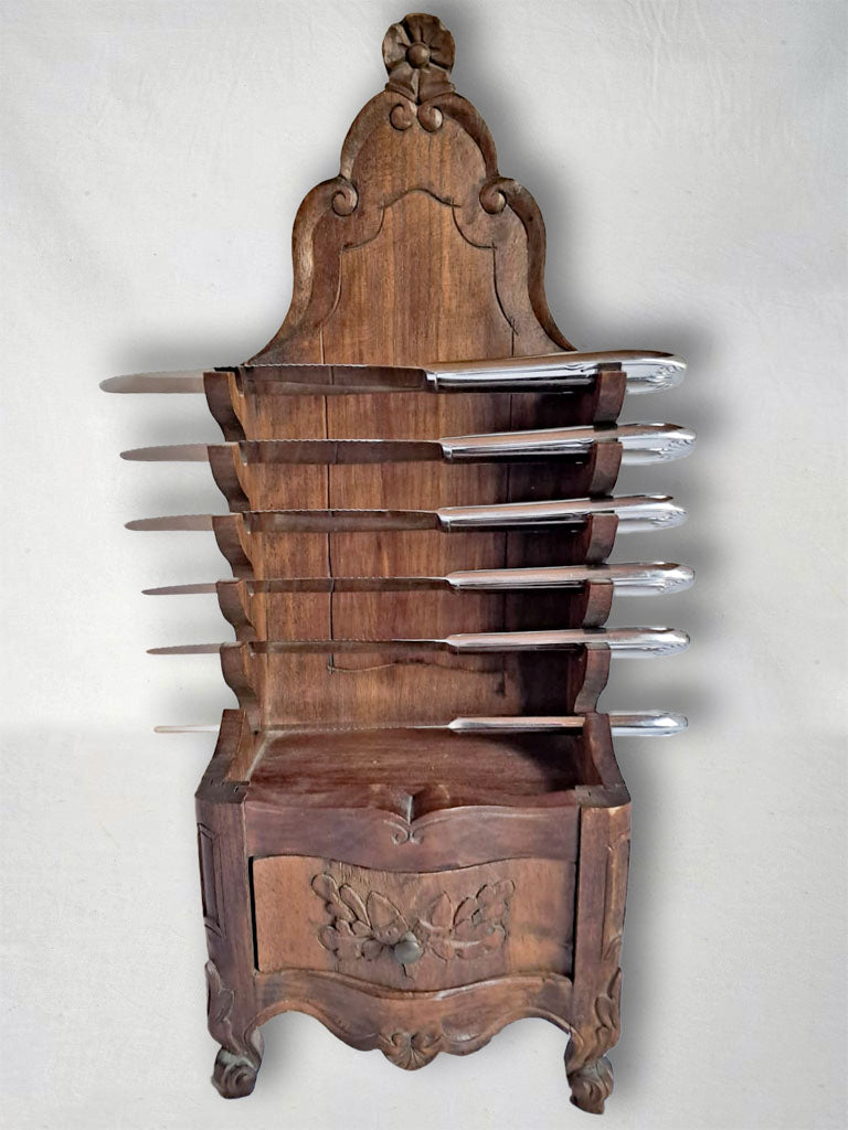 Vintage French Wooden Salt Box w/ Knife holders 17¼"