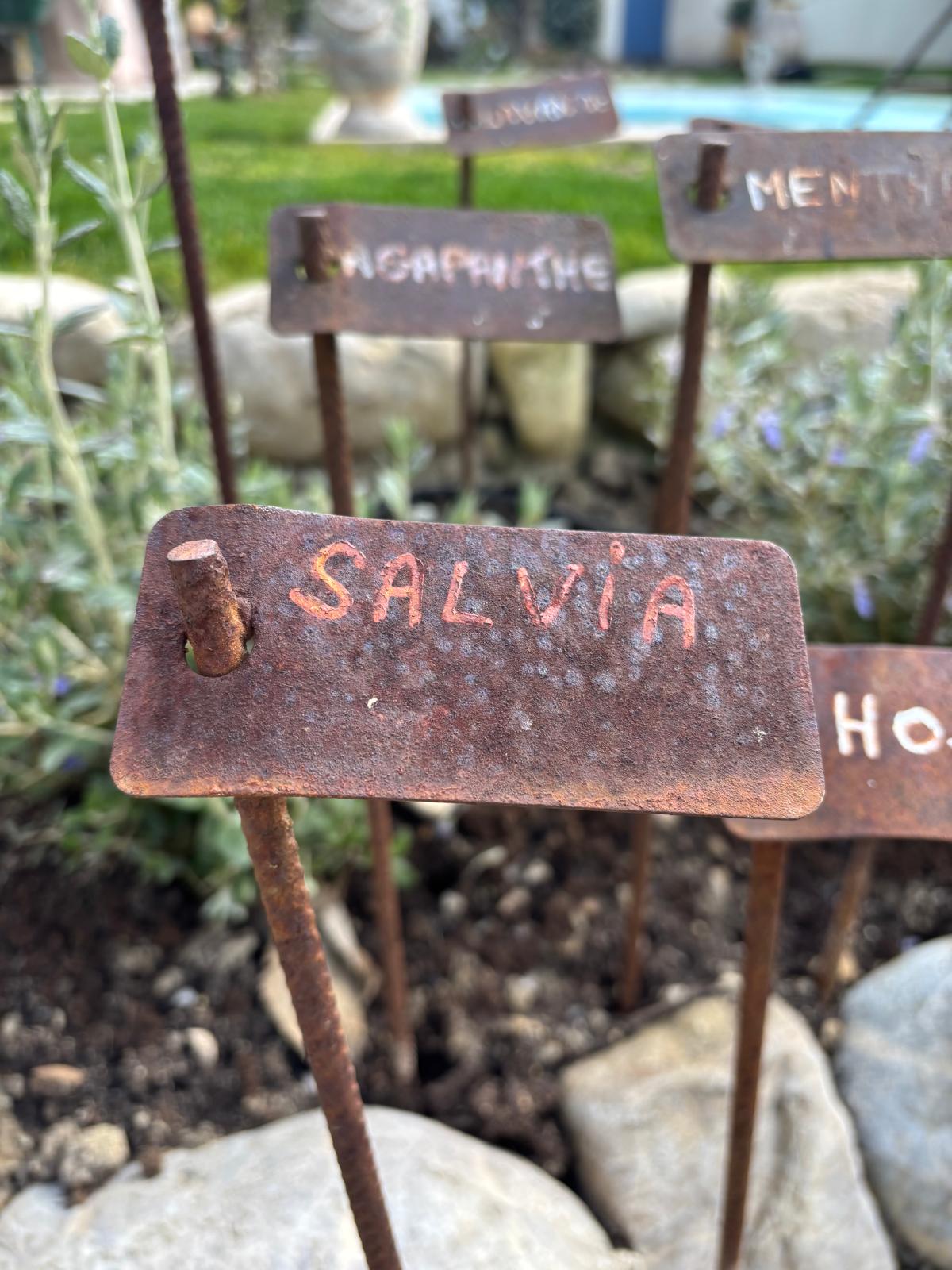 Collection of 10 artisan-made herb labels - iron
