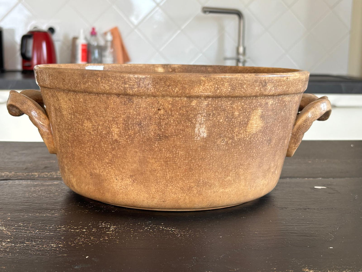 Large Antique French Creil et Montereau Soup Tureen with Rich Patina