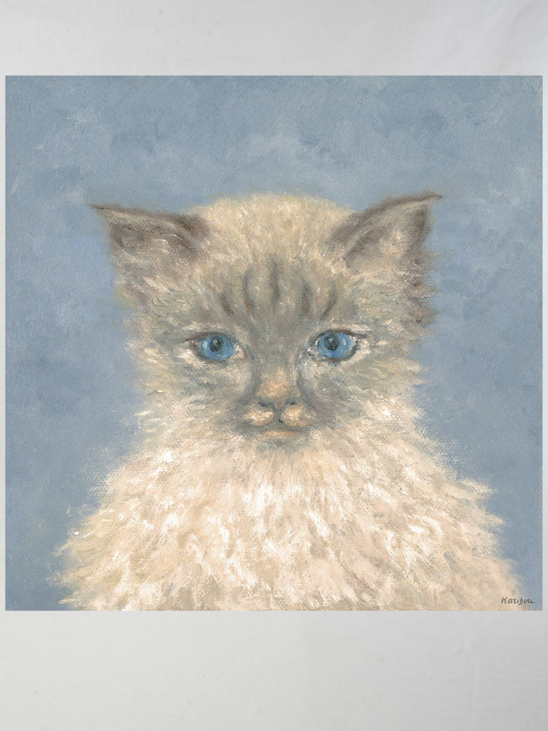 Small Contemporary Painting By Karibou - Le chat de ma voisine (My neighbor's cat) - 14¼" x 14¼"