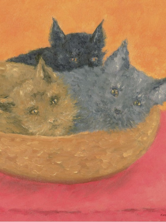 Small Contemporary Painting By Karibou - Le Panier aux Chats - 14¼" x 14¼"