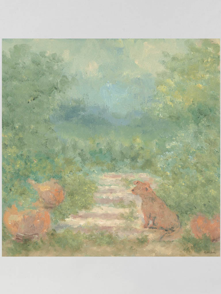 Small Contemporary Painting By Karibou - Chien Jaune (Yellow Dog) - 14¼" x 14¼"