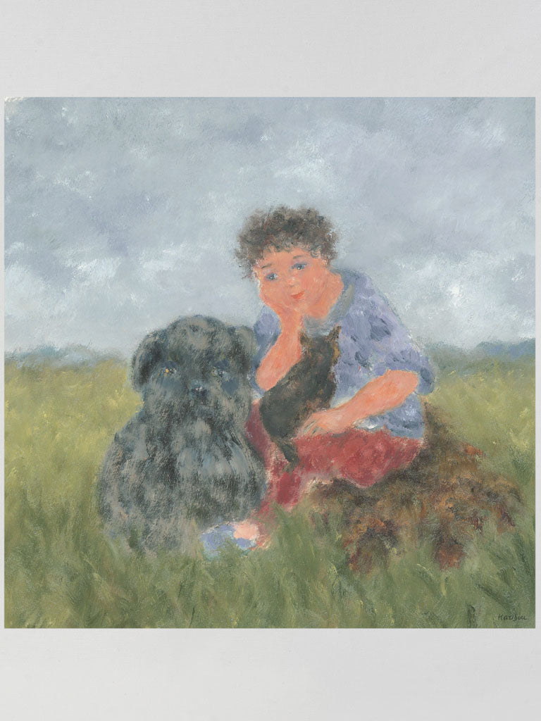 Small Contemporary Painting By Karibou - Roman en famile (Roman's family) - 14¼" x 14¼"