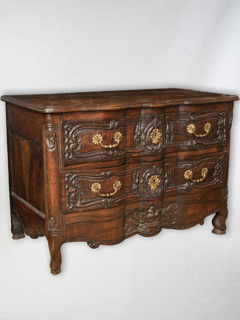 Rustic serpentine walnut commode