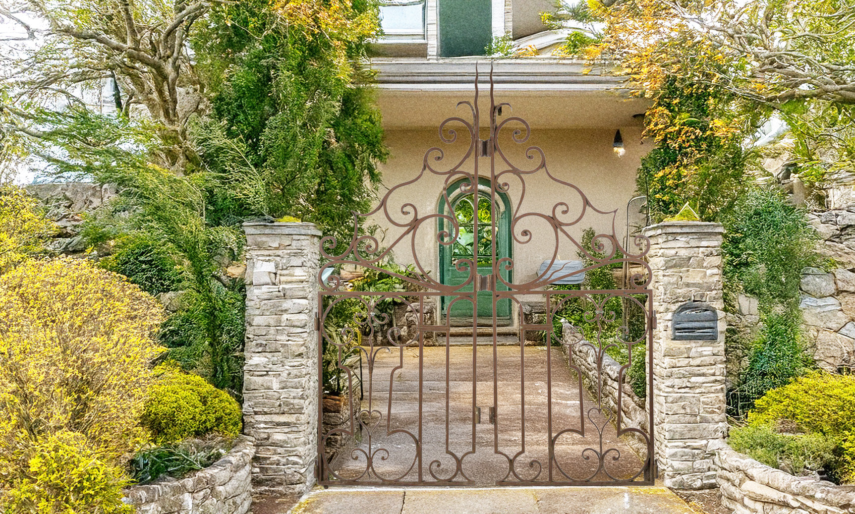 Pair of Antique French Wrought Iron Garden Gates 72" x 58"