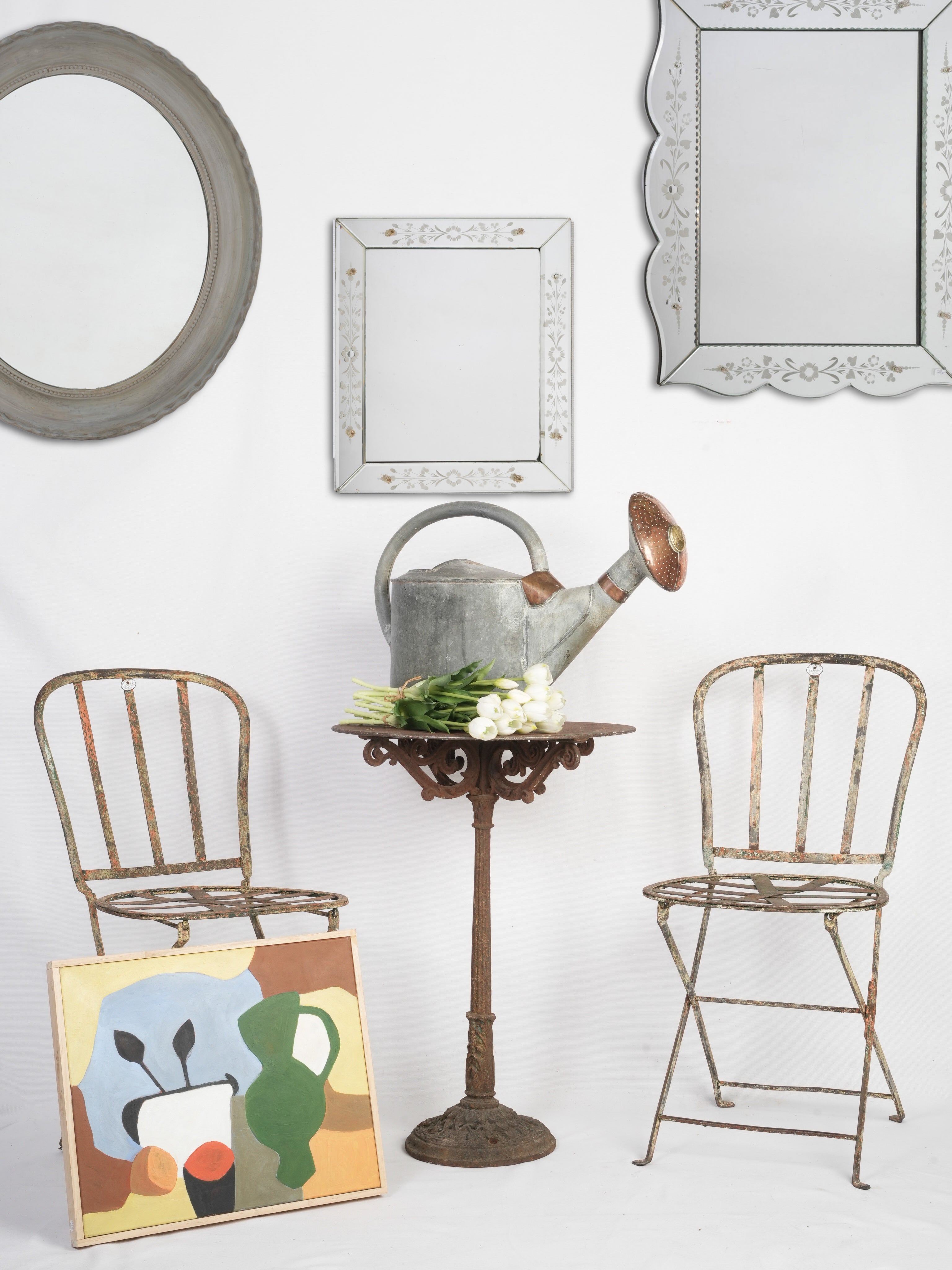 Rustic, historic cast iron cafe table