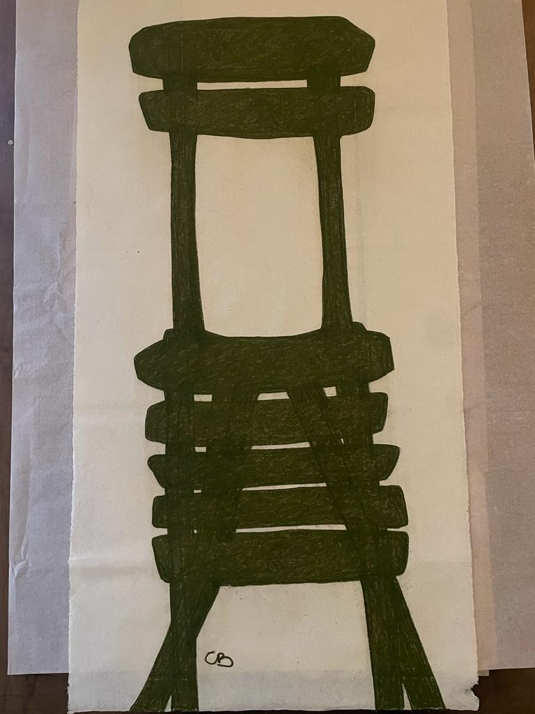 Dark green slatted chair - Caroline Beauzon 57½" x 30"