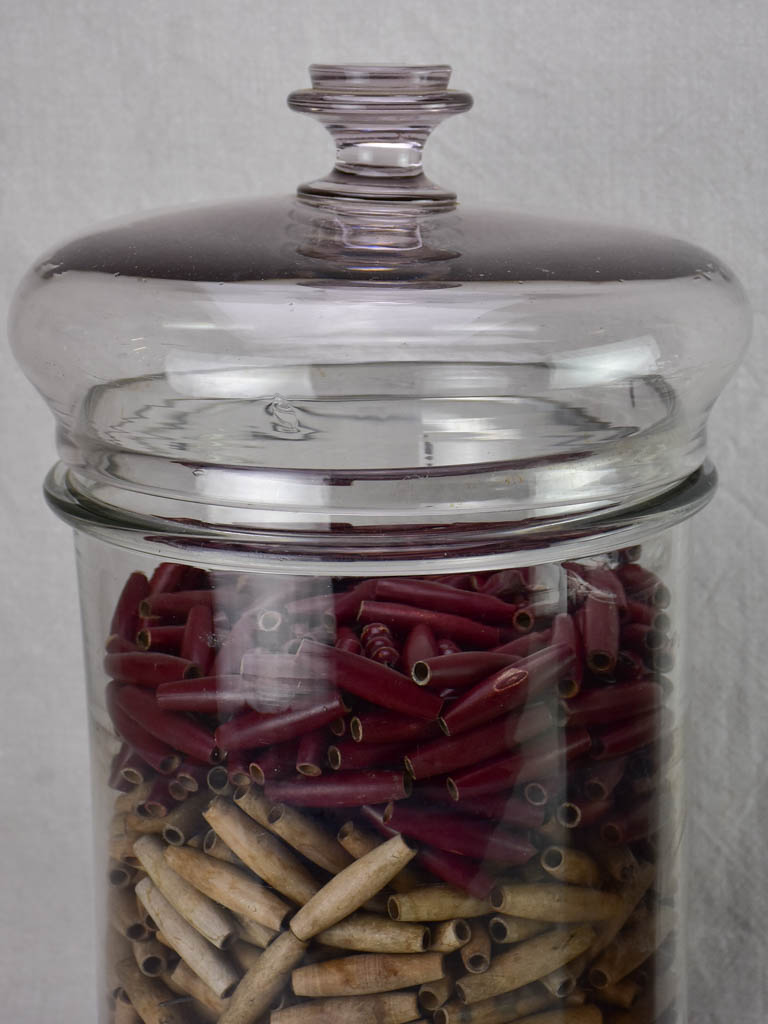 TWO late 19th / early 20th century pharmacy / shop jars with lids 19¾"