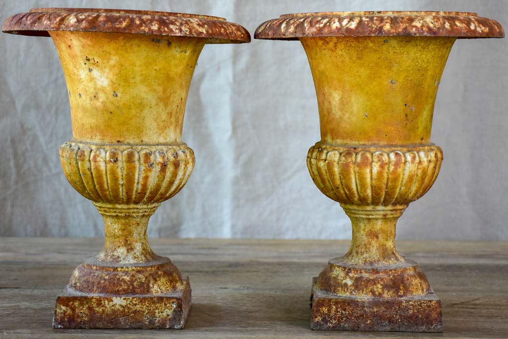 Small pair of antique French Medici urns - cast iron