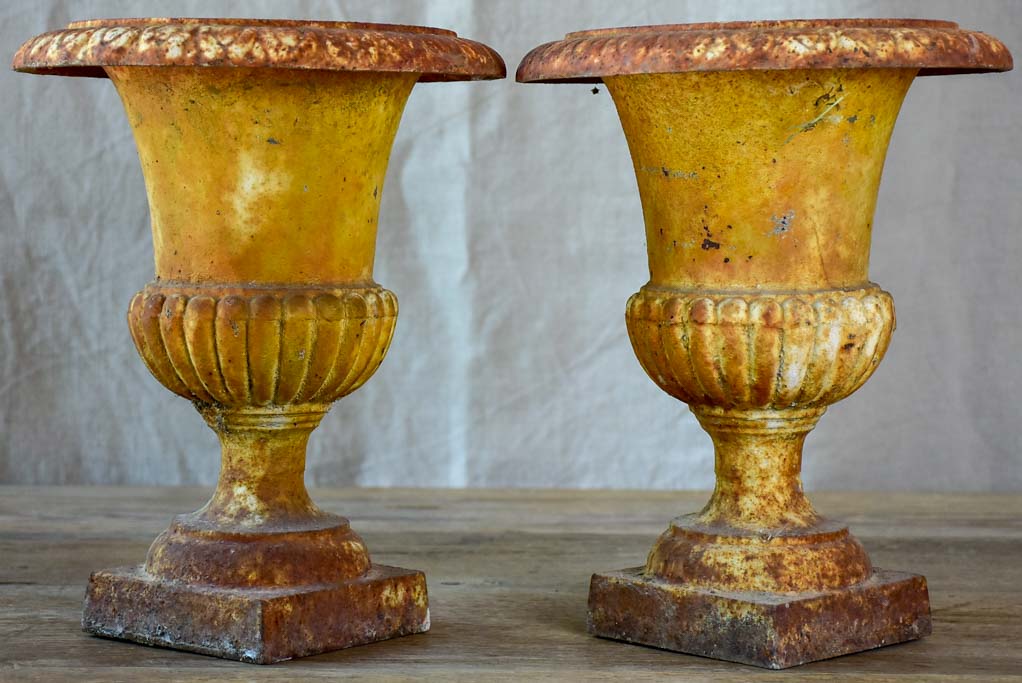 Small pair of antique French Medici urns - cast iron