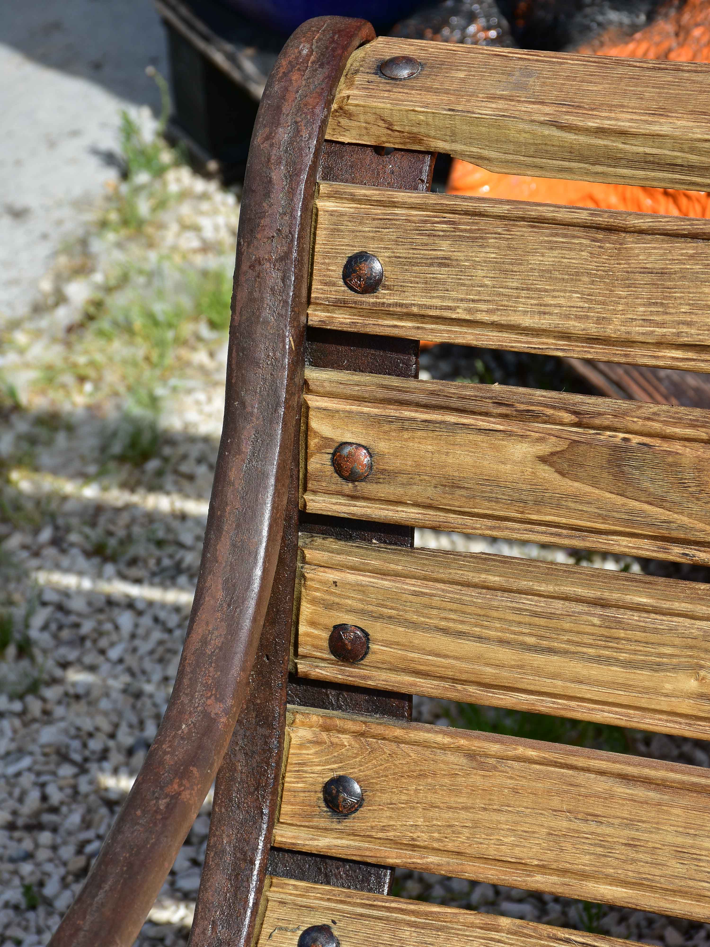 French garden bench with antique cast iron legs