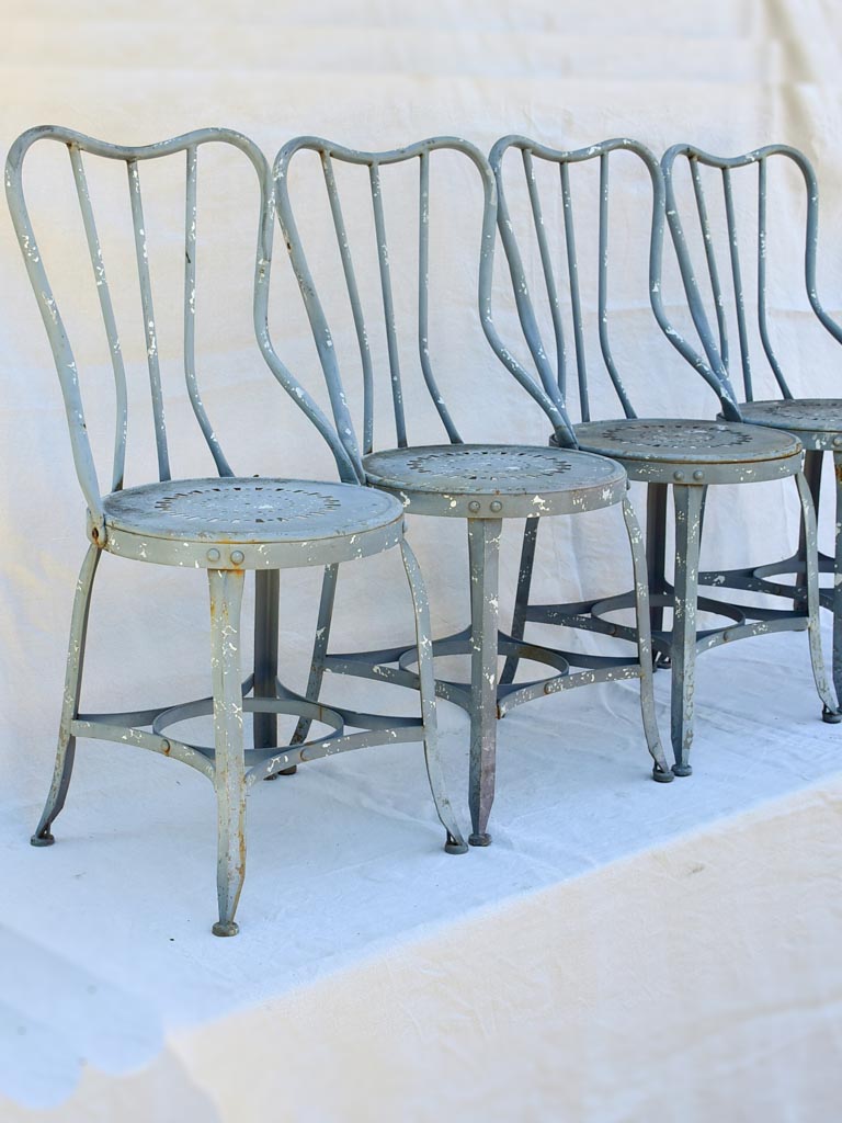 Four vintage French garden chairs - teal blue