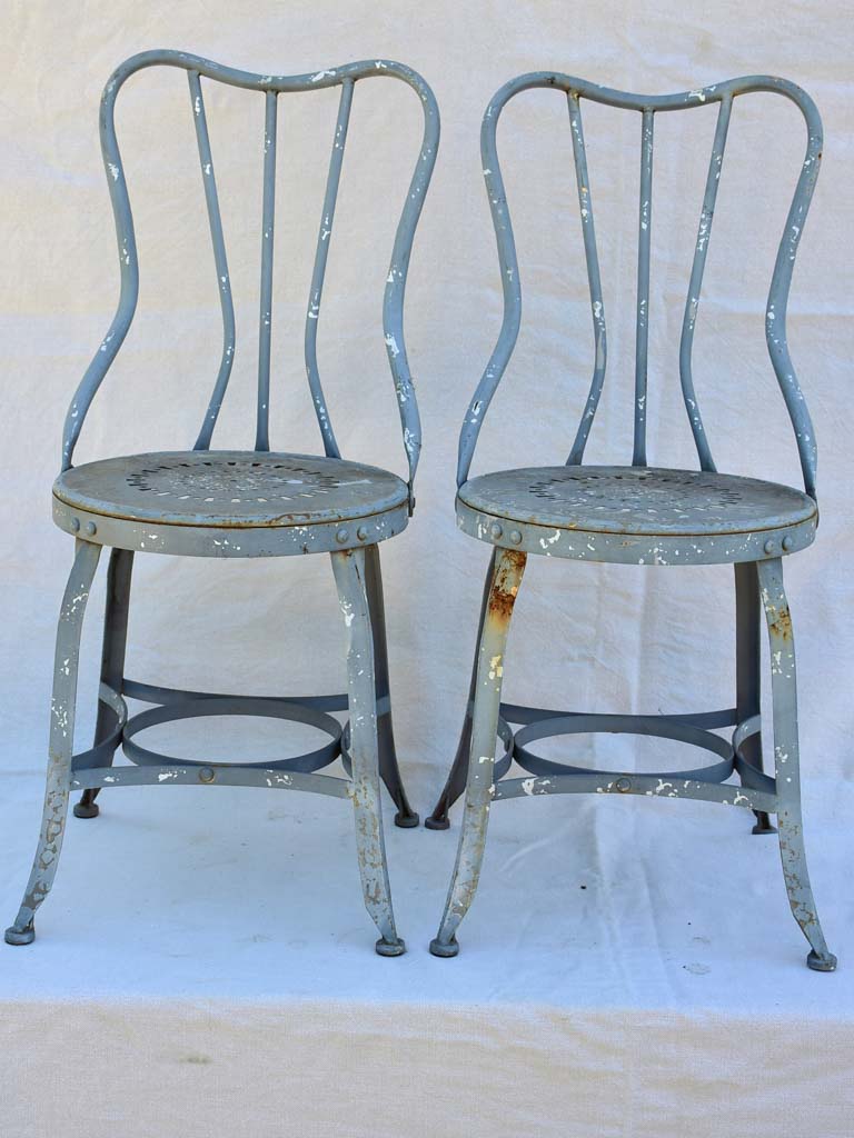 Four vintage French garden chairs - teal blue