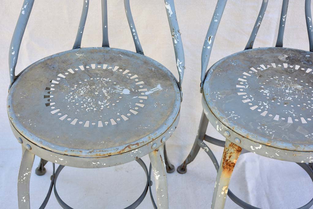 Four vintage French garden chairs - teal blue
