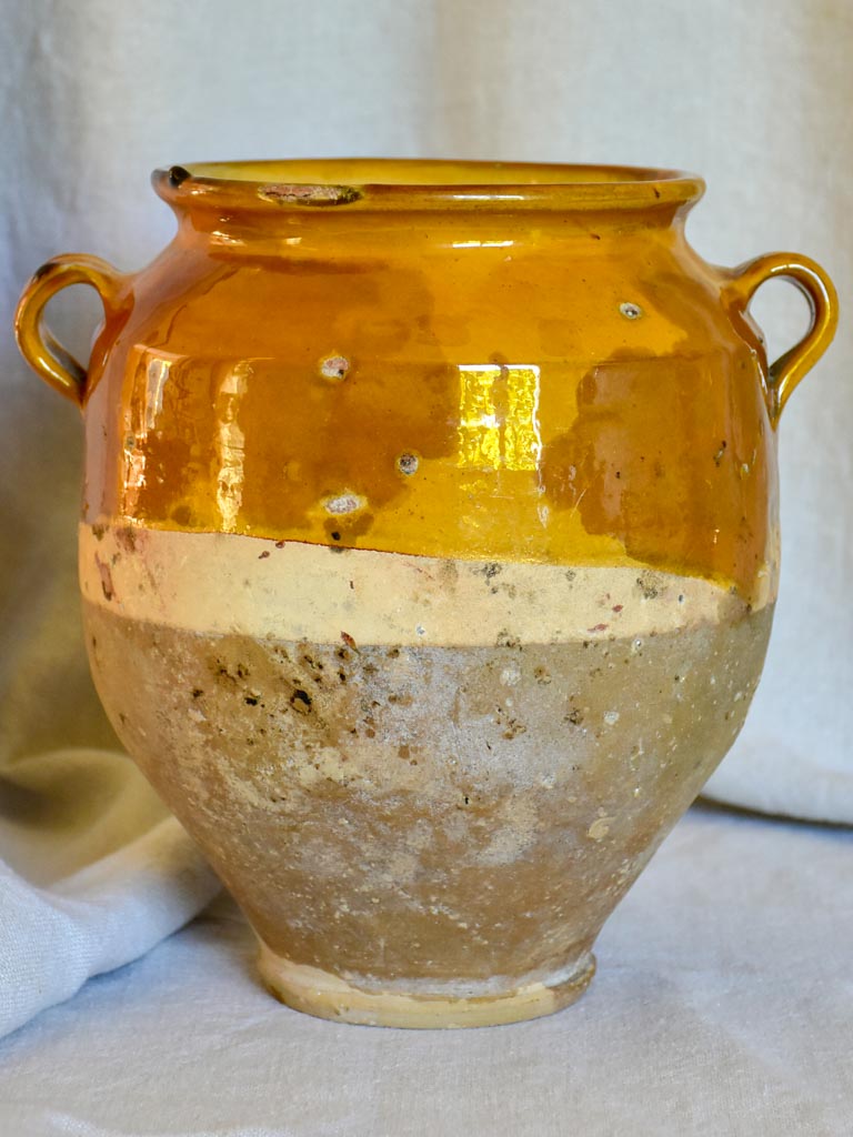 Antique French confit pot with ocher glaze 10¼"